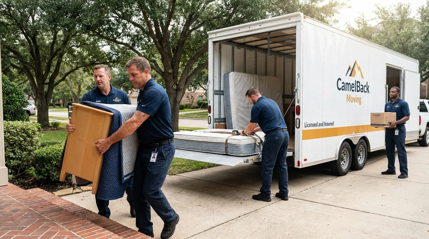 Crew loading residential truck for cross-state move from Washougal, WA